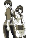  2girls crossover fatal_frame fatal_frame_3 hinasaki_miku kurosawa_rei monochrome multiple_girls school_uniform 