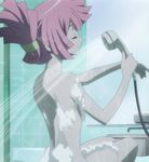  1girl back bare_back eyes_closed foam highres naked_back nude pink_hair screencap shower sitting soap solo star_driver thighs water you_mizuno 