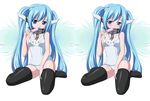  black_legwear black_thighhighs blue_hair blush lick licking mizugi nymph_(sora_no_otoshimono) official_art one-piece_swimsuit popsicle school_swimsuit sexually_suggestive sora_no_otoshimono swimsuit thighhighs tongue twintails wings 