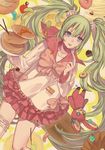  apollo_chocolate bad_id bad_pixiv_id blue_eyes bunny candy doughnut face food fork green_hair hatsune_miku highres jelly_bean long_hair lots_of_laugh_(vocaloid) macaron noco_(adamas) pancake pocky scrunchie skirt solo stuffed_animal stuffed_toy sweets twintails very_long_hair vocaloid 