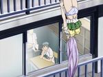  ass cap desk green_hair natsume_maya panties purple_hair school school_uniform tenjou_tenge uniform window 