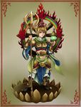  armor bishamonten bishamonten's_pagoda bishamonten_(cosplay) blonde_hair cosplay hair_ornament highres lotus_pedestal multicolored_hair polearm short_hair solo toramaru_shou touhou trident weapon wheel yellow_eyes yukichi_(bancho99) 