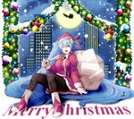  black_legwear christmas decorations gift gloves hat hatsune_miku irohara_mitabi long_hair one_eye_closed ornament pantyhose reindeer sack santa_costume santa_hat silhouette sled sleigh smile snow snowman solo very_long_hair vocaloid 