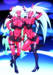  breasts chiba_toshirou cleavage demon_girl glasses high_heels kneesocks_(psg) large_breasts multiple_girls panty_&amp;_stocking_with_garterbelt red_skin scanty_(psg) shoes thighhighs 