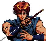  80s brown_hair game katana lowres male male_focus muscle nes ninja ninja_gaiden oldschool ryu_hayabusa serious sword tecmo weapon 