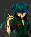  green_hair inazuma_eleven inazuma_eleven_(series) jacket long_hair male_focus mistorene_callus otoko_no_ko piyokoro purple_eyes solo 