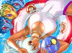  afloat ball beachball breasts cameo cleavage dark_skin from_above innertube kamitsuki_manmaru large_breasts looking_up lying mag_(phantasy_star) monster one-piece_swimsuit phantasy_star phantasy_star_online pig_ray pointy_ears ponytail red_ring_rico sil'fer solo swimsuit tube water 