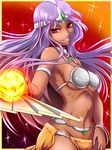  bikini_top bracelet circlet dark_skin dragon_quest jewelry loincloth long_hair manya pelvic_curtain purple_hair red_eyes solo sumeshi toned 