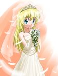  blonde_hair blue_eyes bouquet dress elbow_gloves flower gloves jewelry kate_(sketchbook_full_colors) long_hair necklace sketchbook_full_colors solo tanada-bon tiara veil wedding_dress 