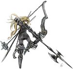  armor bad_id bad_pixiv_id blonde_hair bow_(weapon) chain halberd hammer highres ishinomaki long_hair original polearm simple_background solo spear weapon yellow_eyes 