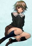  blue_legwear brown_eyes brown_hair danganronpa danganronpa_1 fujisaki_chihiro highres izumi_(walnov) kneehighs male_focus open_mouth otoko_no_ko panties short_hair skirt socks solo underwear white_panties 