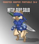  cat cat_focus cosplay crossover felyne headband knife metal_gear_(series) metal_gear_solid metal_gear_solid_peace_walker monster_hunter monster_hunter_portable_3rd no_humans oshiyan solid_snake solid_snake_(cosplay) solo 