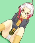  brown_eyes cameltoe forehead glasses green_background kuro_(be_ok) multicolored_hair panties pantyshot pantyshot_(sitting) pascal school_uniform sitting tales_of_(series) tales_of_graces two-tone_hair underwear white_panties 