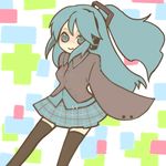  bad_id bad_pixiv_id happy hatsune_miku kako_(n0g1_h) long_hair patterned ponytail school_uniform solo thighhighs vocaloid 