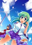  hat kochiya_sanae long_hair mizushima_kai moriya_suwako multiple_girls short_hair touhou wind_turbine windmill yasaka_kanako 