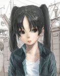  amasawa_yuuko black_hair dennou_coil grey_eyes lips pon realistic solo twintails 