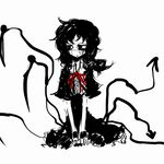  abstract asymmetrical_wings bad_id bad_pixiv_id black_hair f7(eiki) greyscale highres houjuu_nue monochrome red_eyes short_hair solo spot_color touhou wings 