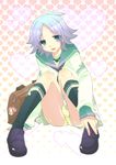  bag blue_eyes bulge child crossdress crossdressing eyebrows fubuki_shirou heart inazuma_eleven inazuma_eleven_(series) open_mouth panties school_uniform short_hair shota simple_background sitting skirt smile solo trap underwear white_hair 