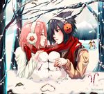  2girls black_hair blonde_hair candy candy_cane christmas closed_eyes couple earmuffs food haruno_sakura hetero hyuuga_hinata ice_skating iviscond multiple_boys multiple_girls naruto naruto_(series) naruto_shippuuden pink_hair scarf shared_scarf short_hair skating snow snowman uchiha_sasuke uzumaki_naruto winter_clothes 