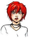  angry bow choker frown mad necklace pout red red_eyes red_hair ribbon sneer string upset white_background 