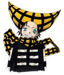  b_ichi black_hair blue_eyes bone clown hat scarf 