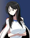  bad_id bad_pixiv_id black_hair breast_hold breasts brown_eyes crossed_arms fukiyose_seiri gym_uniform jacket_on_shoulders kichihachi large_breasts long_hair solo to_aru_majutsu_no_index 