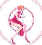  bent_knees blush breasts brown_eyes china_dress chinese_clothes chinese_dress dress eating female full_body high_resolution hips large_breasts legs midair nami_(one_piece) one_piece orange_hair red_dress short_hair sitting_in_midair solo thighs traditional_clothes 