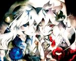  album_cover blood blue_eyes blue_nails cover heart kei_(keigarou) komeiji_koishi komeiji_satori long_hair multiple_girls nail_polish one_eye_closed red_eyes red_nails redalice short_hair siblings sisters third_eye touhou white_hair 