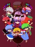  bad_id bad_pixiv_id cirno crystal daiyousei demon_girl everyone flandre_scarlet hat head_wings highres hong_meiling izayoi_sakuya koakuma long_hair looking_at_viewer maid_headdress mob_cap multiple_girls patchouli_knowledge pote_(aonibi_kairou) purple_hair red_background red_eyes remilia_scarlet rumia simple_background standing succubus the_embodiment_of_scarlet_devil touhou vampire very_long_hair 