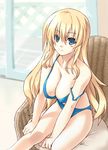  bikini blonde_hair blue_hair breasts chair cleavage large_breasts long_hair original sitting solo strap_slip swimsuit yamaura_tamaki 