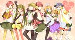  5girls bad_id bad_pixiv_id black_legwear blonde_hair blue_eyes blue_hair bouquet elbow_gloves flower gloves green_eyes green_hair gumi happy_synthesizer_(vocaloid) hatsune_miku highres kagamine_len kagamine_rin kaito kamui_gakupo legwear_under_shorts long_hair megurine_luka meiko multiple_boys multiple_girls one_eye_closed orange_legwear pantyhose pun2 red_hair red_legwear short_hair shorts skirt smile striped striped_legwear twintails very_long_hair vocaloid yellow_legwear 