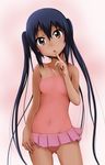  bad_id bad_pixiv_id bare_shoulders black_hair blush brown_eyes gaku_(wheel_of_lunokhod) head_tilt k-on! long_hair nakano_azusa one-piece_swimsuit open_mouth pink_swimsuit solo swimsuit tan twintails 