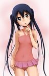  bad_id bad_pixiv_id bare_shoulders black_hair blush brown_eyes covered_navel finger_to_mouth gaku_(wheel_of_lunokhod) head_tilt k-on! long_hair nakano_azusa one-piece_swimsuit open_mouth pink_swimsuit solo swimsuit twintails 