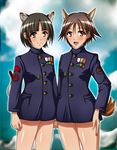  animal_ears bad_id bad_pixiv_id himeshima_koukichi imperial_japanese_navy medal military military_uniform miyafuji_yoshika multiple_girls no_pants sakomizu_haruka strike_witches tail uniform world_witches_series 