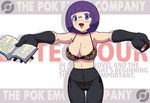  bee-j1 bra breasts cleavage elite_four glasses lingerie makoto_daikichi panties pantyhose pokemon pokemon_(game) pokemon_black_and_white pokemon_bw purple_hair see-through shikimi_(pokemon) underwear 