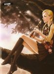  artist_request blonde_hair braid doll hair_ornament hairpin highres instrument kimmy_howell long_hair no_more_heroes no_more_heroes_2 recorder skirt solo tree 
