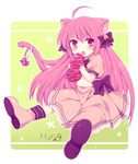  :o animal_ears bad_id bad_pixiv_id bell belly boots cat_ears date_pun dated dress food hwaa-san matsusaka_gyuu meat meat_day number_pun original pink_footwear plump ribbon sitting solo tail 