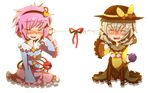  :d ^_^ bad_id bad_pixiv_id blush boots bow closed_eyes cross-laced_footwear crying eyebrows green_hair hat hat_ribbon heart knee_boots kneeling komeiji_koishi komeiji_satori lace-up_boots multiple_girls open_mouth pink_hair pote_(aonibi_kairou) ribbon siblings sisters sitting smile string_phone sun_hat tears third_eye touhou 