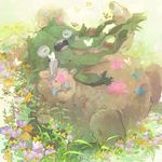  bad_pixiv_id bug butterfly closed_eyes flower garbodor gen_5_pokemon insect itou_hachi lying no_humans pansy pokemon pokemon_(creature) 
