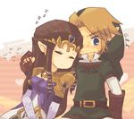  1girl belt blonde_hair blue_eyes brown_hair couple earrings gloves hat hetero jewelry link long_hair pointy_ears princess_zelda sleeping the_legend_of_zelda the_legend_of_zelda:_twilight_princess tiara tsutsuji 