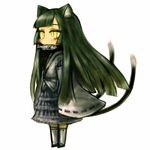  animal_ears black_hair blush cat_ears cat_tail chibi fish japanese_clothes kotoba_noriaki long_hair miko nekomata original slit_pupils solo tail thighhighs yellow_eyes 