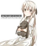  absurdres ahoge bad_id bad_pixiv_id doll doll_hug haine hair_ribbon highres kasugano_sora ribbon solo stuffed_animal stuffed_bunny stuffed_toy yosuga_no_sora 