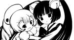  bell braid chobits greyscale jingle_bell kotoko_(chobits) long_hair monochrome multiple_girls sumomo_(chobits) taharu_kousuke twintails 