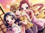  blue_eyes blue_hair brown_hair bunny casual dutch_angle hanasaki_tsubomi heartcatch_precure! inoshishi_(ikatomo) kurumi_erika long_hair multiple_girls myoudouin_itsuki precure red_eyes red_hair short_hair stuffed_animal stuffed_toy twintails yellow_eyes 