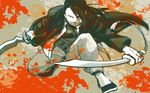  black_hair dual_wielding fullmetal_alchemist holding ling_yao long_hair male_focus mattsu open_clothes pose shoes smirk solo sword wallpaper weapon 