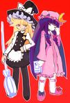  bad_id bad_pixiv_id blonde_hair broom dress grin hat highres kirisame_marisa long_hair multiple_girls panty_&amp;_stocking_with_garterbelt panty_(psg) pantyhose parody patchouli_knowledge purple_eyes purple_hair smile stocking_(psg) style_parody terekisiman touhou witch_hat yellow_eyes 