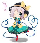  arms_up blouse blush boots chibi grey_hair hat heart komeiji_koishi massala one_eye_closed skirt solo third_eye touhou 