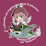  aircraft airplane animal_ears brown_eyes commentary dress hat he_162 jet lowres microphone mystia_lorelei pink_hair sakurato_tsuguhi short_hair solo touhou wings 