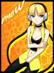  bad_id bad_pixiv_id bare_shoulders blonde_hair blue_eyes breasts choker cleavage halterneck headphones kamitsure_(pokemon) midriff navel pantyhose pokemon pokemon_(game) pokemon_bw short_hair small_breasts solo strapless totokichi tubetop 