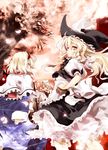  album_cover alice_margatroid blonde_hair bloomers blue_eyes braid capelet cover fox_tail hairband hat highres kirisame_marisa konpaku_youmu matsuno_canel mini-hakkero multiple_girls multiple_tails silver_hair sleeves_past_wrists string sword tail touhou underwear weapon white_hair witch_hat yakumo_ran yellow_eyes 